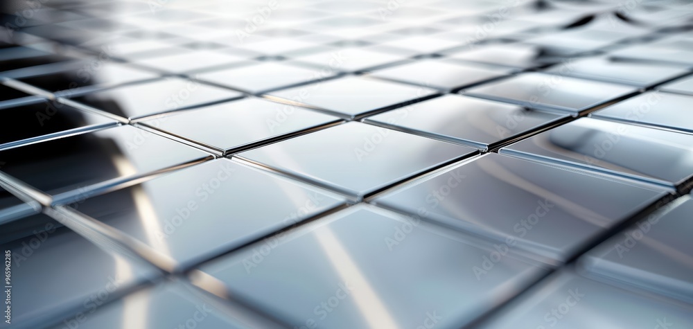 Fototapete a close-up view of shiny metallic tiles reflecting light in a modern design, creating a stylish and 