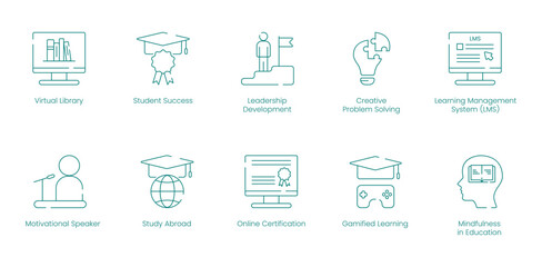 Achievements and Success in Education and Personal Growth Vector Icons