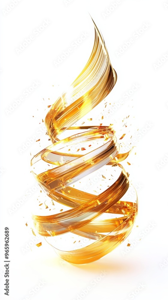 Poster golden swirl creating abstract shape on white background