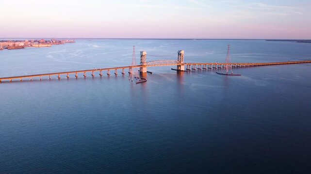 James River, Virginia. Aerial 4k Cinematic Sunset view.