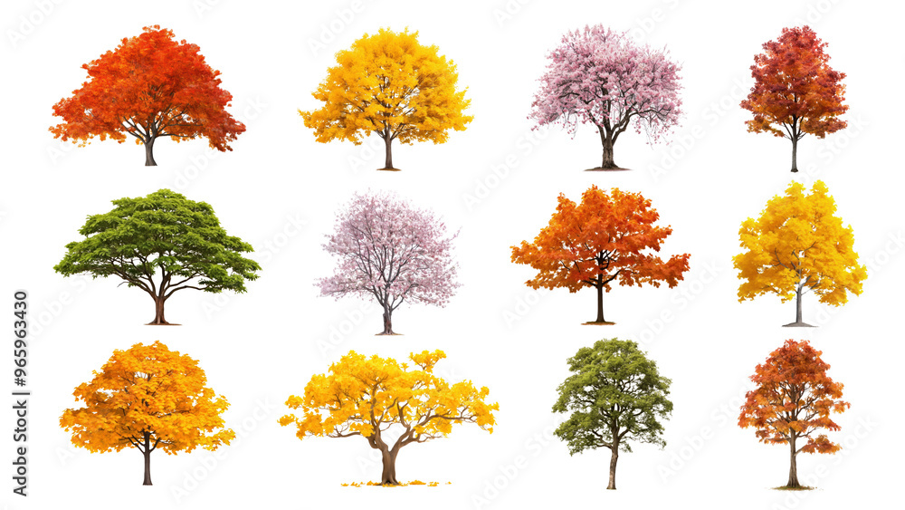 Wall mural PNG Autumn tree set, transparent background