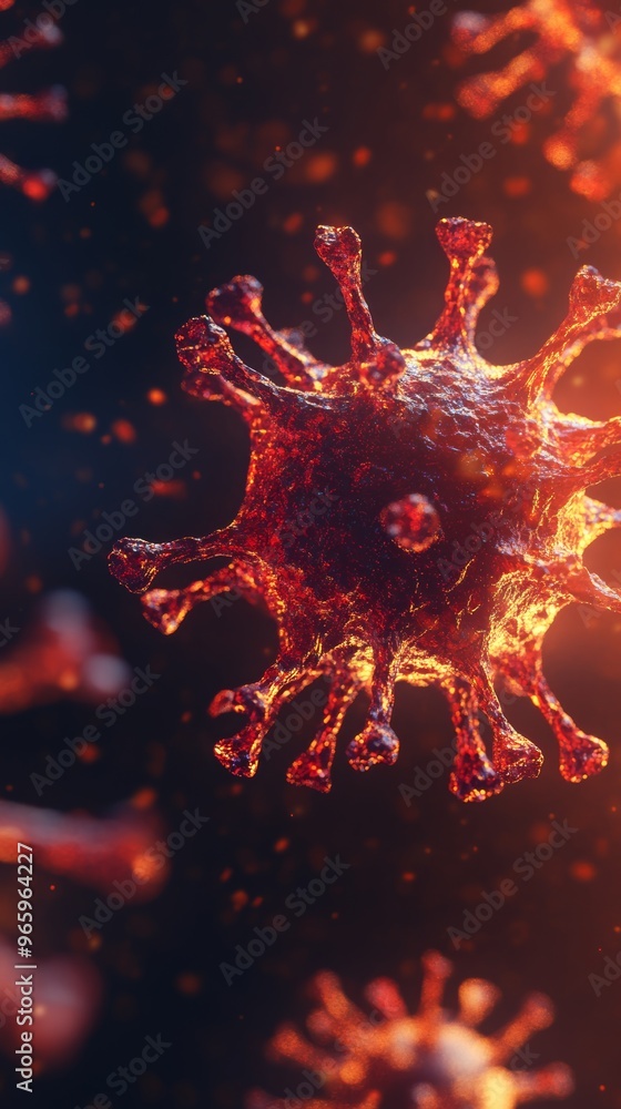 Aufkleber Monkeypox virus particle in a digital close-up with dark background. Depiction of viral structure and outbreak context.