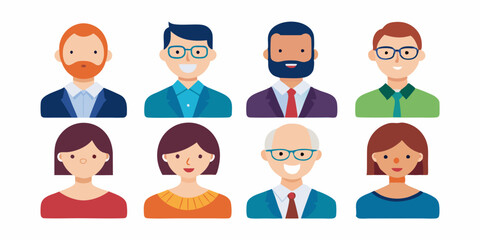 set of people icons, people in contact on social networks, white background