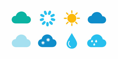 Obraz premium icon set, sun, cloud, rain or snow icon, white background