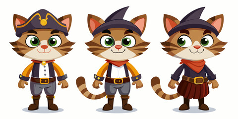 Obraz premium cartoon pirate cat character set, white background