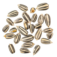 Obraz premium A close-up shot of a pile of black and white striped sunflower seeds.