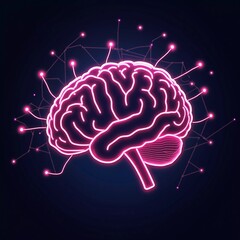 Fototapeta premium Neon Brain with Network Connections, glowing neon brain with web-like connections extending out from it