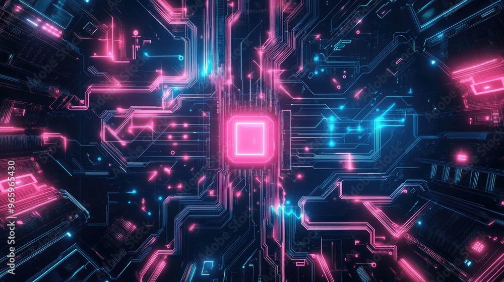 Poster futuristic abstract technology background featuring a circuit board design representing high level d