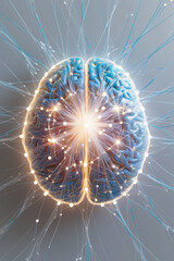 Human brain with electric impulses and lights 