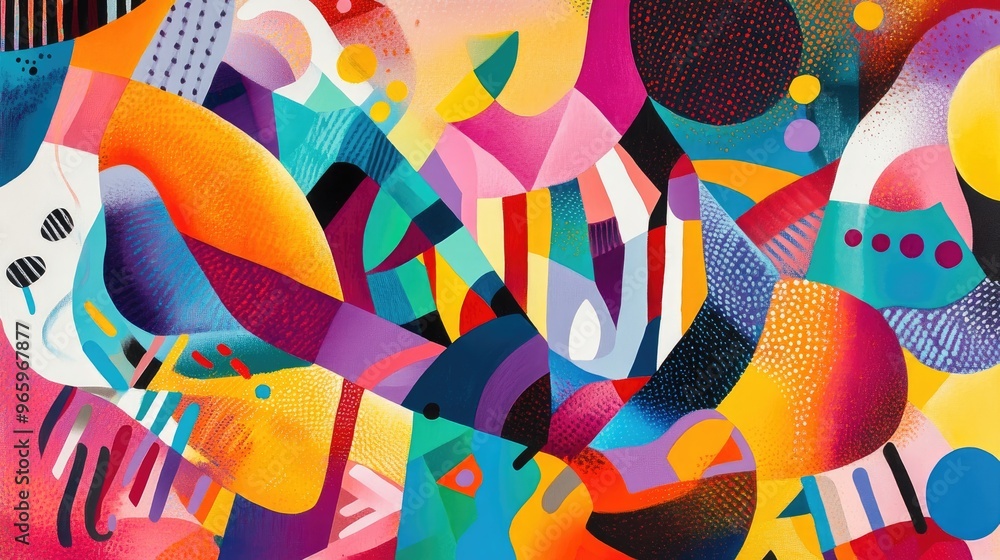 Poster vibrant abstract composition featuring colorful shapes and patterns creating a visually engaging and