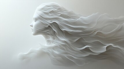 Woman sculpture flowing hair white background 3d render