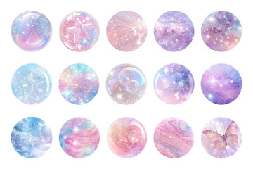 PNG glitter aesthetic sticker element set, transparent background