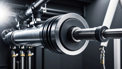 Fototapeta premium Industrial hydraulic cylinder operating under pressure in a factory