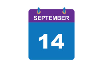 14th September calendar icon. September 14 calendar Date Month icon. Isolated on blue background