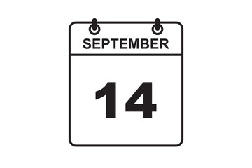 14th September calendar icon. September 14 calendar Date Month icon. Isolated on blue background