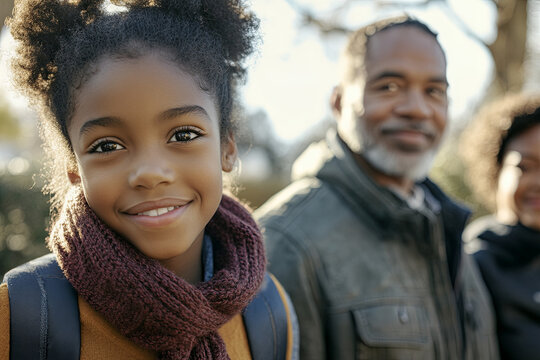 Multiracial family taking a walk in a neighborhood park
