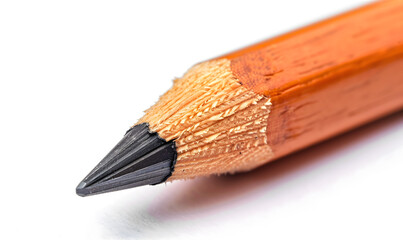 Close-Up Detail of a Sharpened Yellow Pencil on White Background
