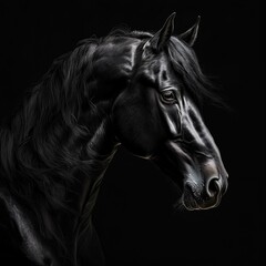 black horse on black background with shadow