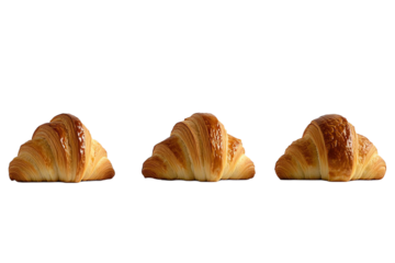 Série de trois croissants dorés et croustillants sur fond transparent PNG