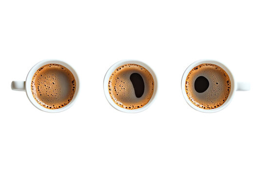Trois tasse &agrave; caf&eacute; vu du dessus sur fond transparent, PNG