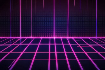 A retro-inspired digital background with neon pink and purple grid patterns, creating a vibrant and energetic atmosphere perfect for modern designs.
