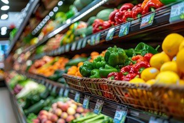 Obraz premium Vibrant grocery store aisle with an array of fresh produce and wholesome foods