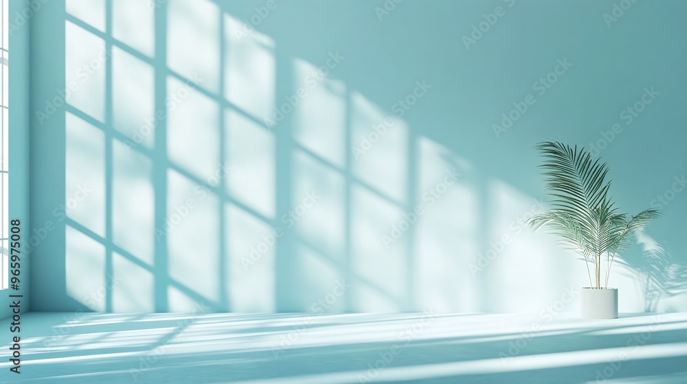 Poster abstract light blue background with soft shadows and window light ideal for product presentation min