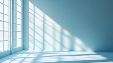 Obraz premium minimalistic background in light blue with soft window shadows perfect for product presentation concept clean and modern design for elegant and subtle displays