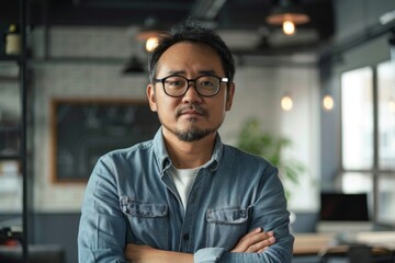 Obraz premium Portrait of a middle aged asian male worker in start up company office