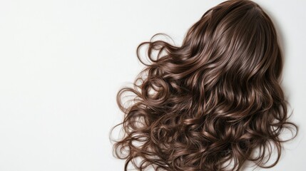 Naklejka premium long brown curly hair on white isolated background, with copy space