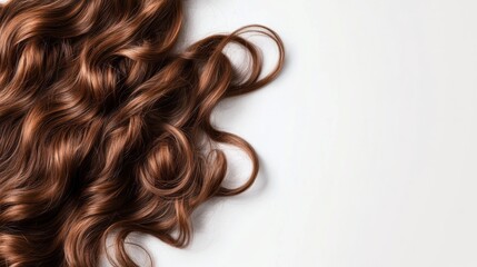 Naklejka premium long brown curly hair on white isolated background, with copy space