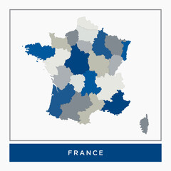 Colored France map with regions vector illustration on white background