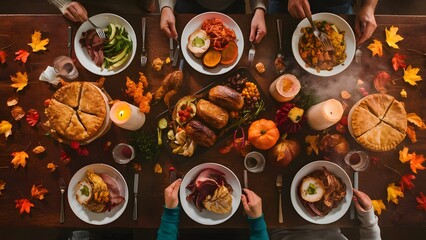 Thanksgiving Dinner Feast Background, generative AI