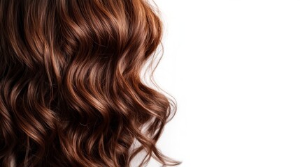 Obraz premium long brown curly hair on white isolated background, with copy space