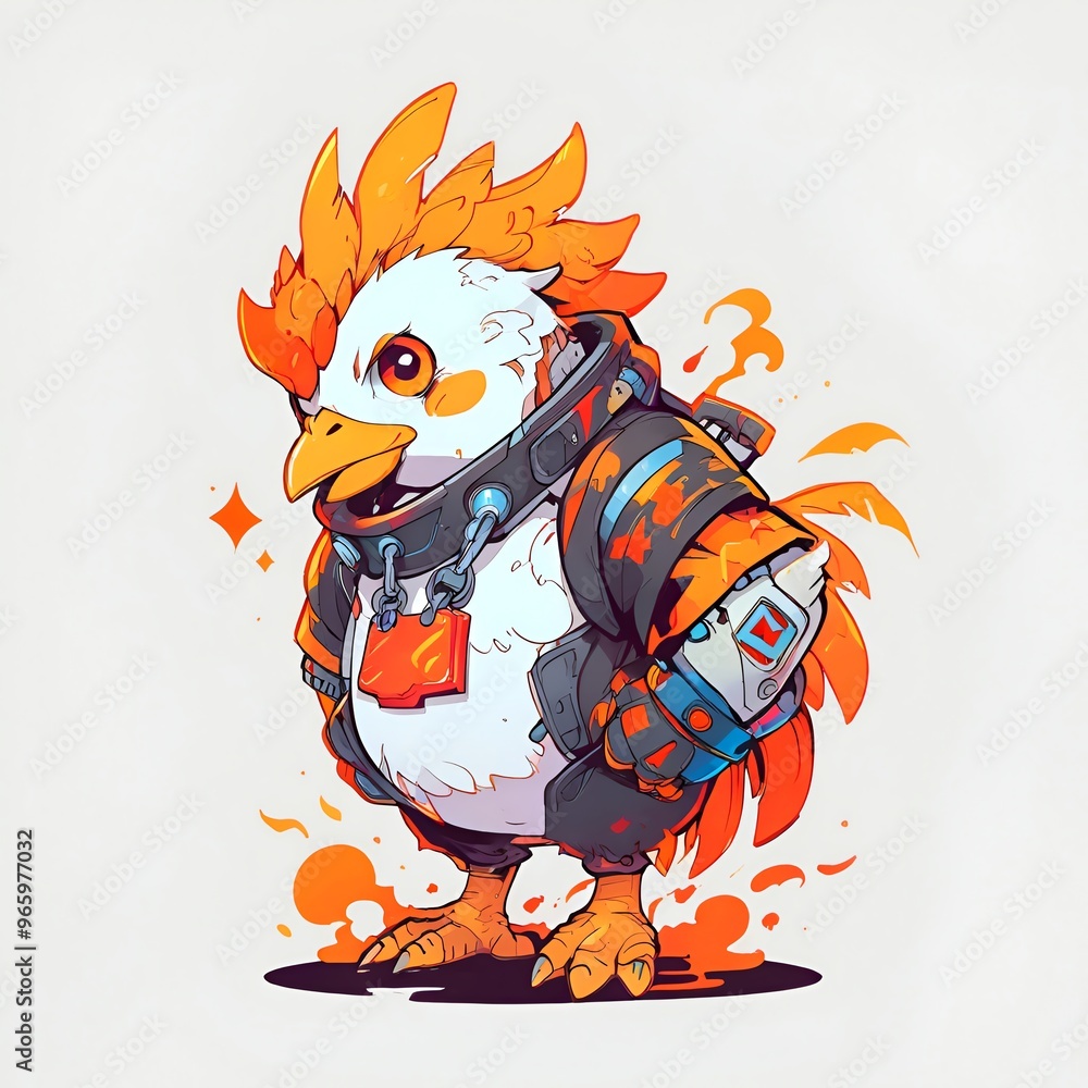 Sticker Cyber Chicken Illustration