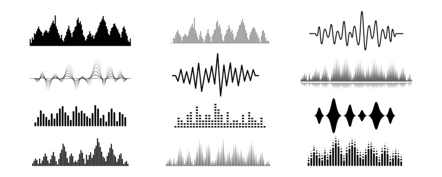 Sound wave icons. Sound wave icons set. Recording icons. Sound wave set. Sound waves, Equalizer.