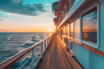 Luxury cruise ship deck in late afternoon