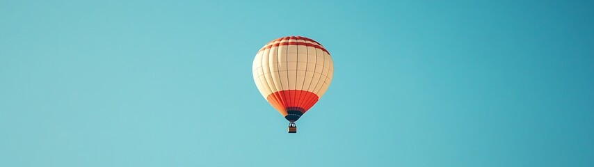 Obraz premium Serene Skies: Minimalistic Hot Air Balloon Drifting High Above with Clear Blue Sky, Low-Angle Shot in High-Resolution Photography
