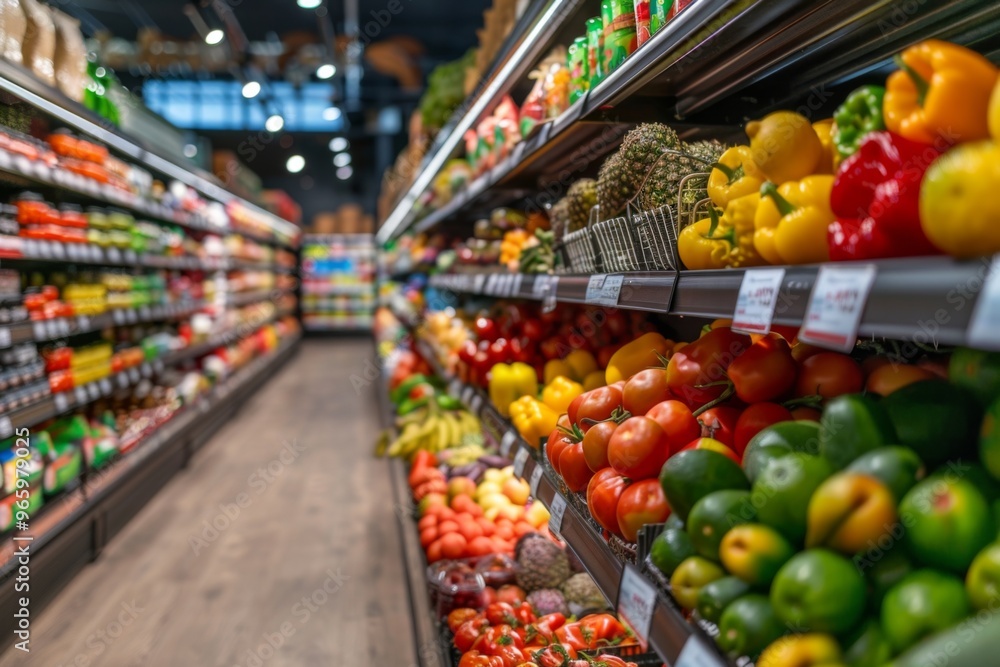 Wall mural vibrant grocery store aisle with an array of fresh produce and wholesome foods