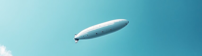 Fototapeta premium Minimalistic Zeppelin Soaring in Clear Blue Sky - Low-Angle Shot with Simple Flat Design