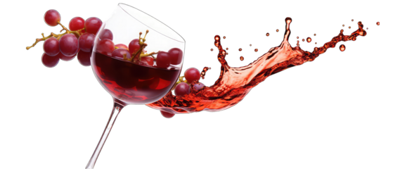 A glass of wine fall flying isolated, PNG white background