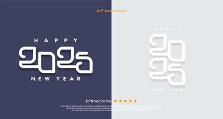 Happy New Year 2025 vector logo with minimalist style design