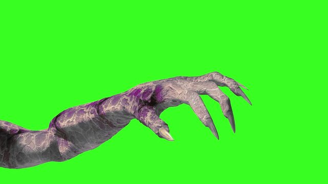 scary halloween paw of a zombie monster with claws background 3d render  on green background
