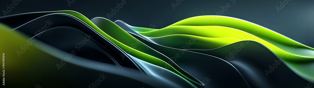 Aufkleber futuristic slate gray abstract background with luminous green waves and intricate shapes - 3d render
