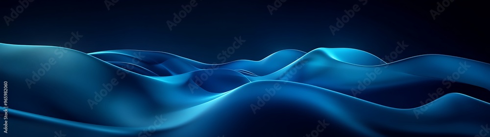 Poster illuminated cyan shapes on deep blue abstract background - 3d render