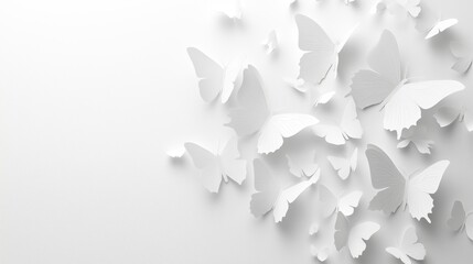 White background with white butterflies on the right side, paper cut style