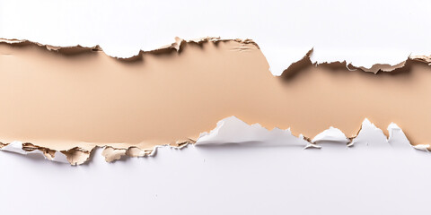 Torn paper edges with ripped texture isolated on brown background