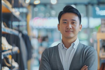 Fototapeta premium Portrait of a young adult male retail sales associate