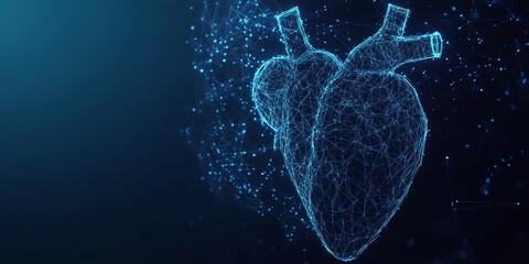 advanced healthcare technology 3d render of human heart in blue with polygon mesh low-poly wireframe digital innovation in medical cardiology and anatomy futuristic system