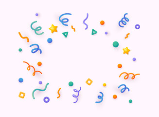 3D Party Confetti Set Isolated on White. Festive Template in colorful colors for party illustration, surprise, celebrate, gift, birthday invitation. 3D Web Vector Illustrations.